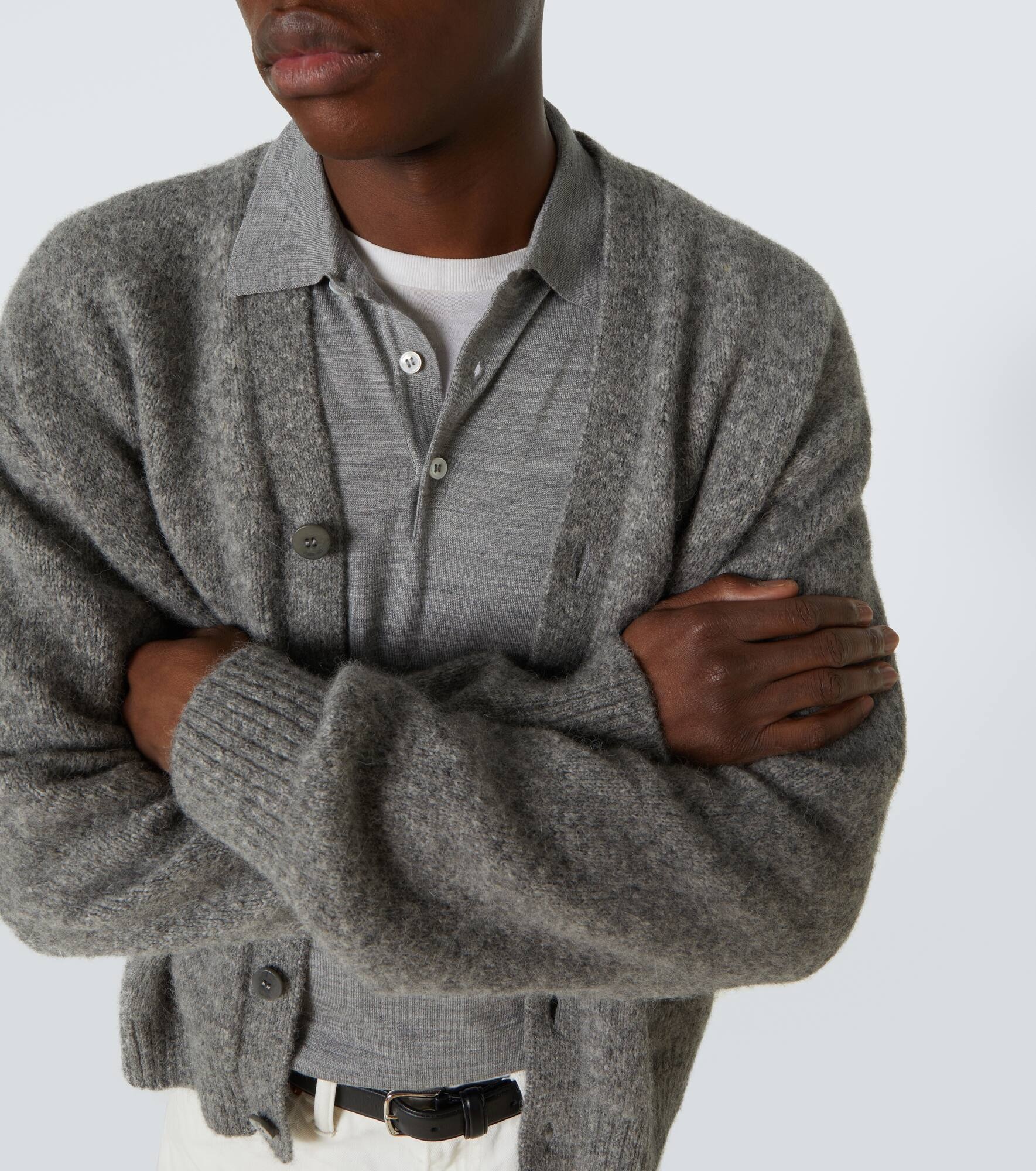 Knitted wool, silk, and cashmere polo shirt - 5