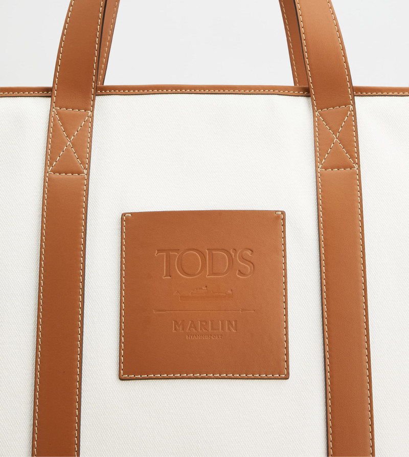 SHOPPING BAG IN CANVAS AND LEATHER LARGE - WHITE, GREEN, BROWN 4
