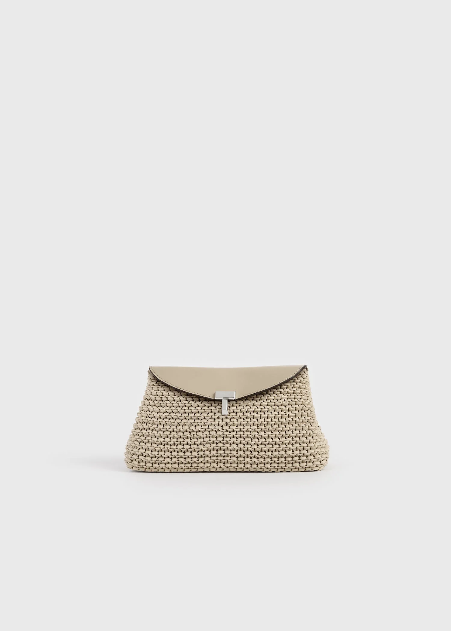 Mini T-lock woven-leather clutch fawn - 1