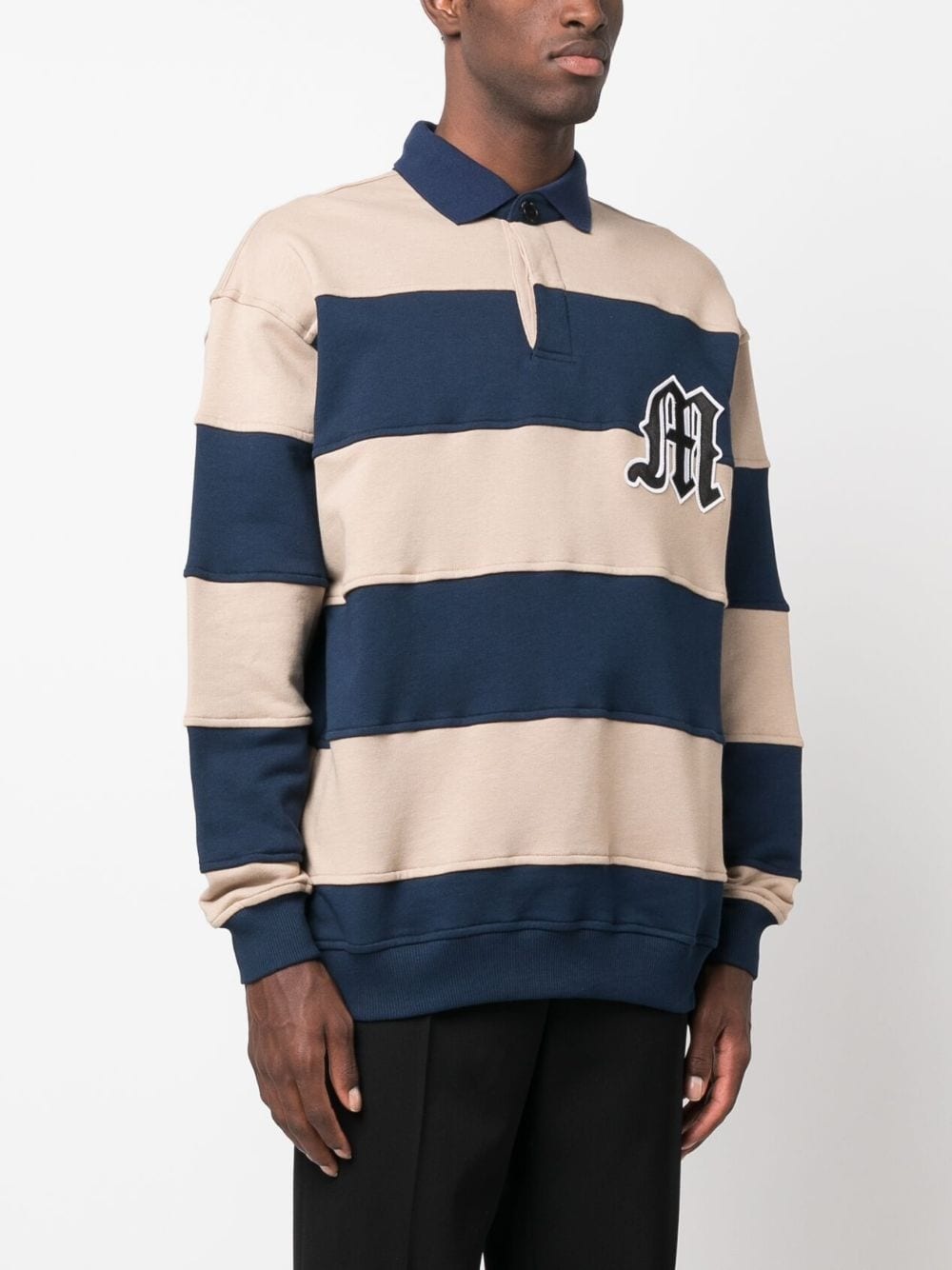 logo-patch striped polo sweatshirt - 3
