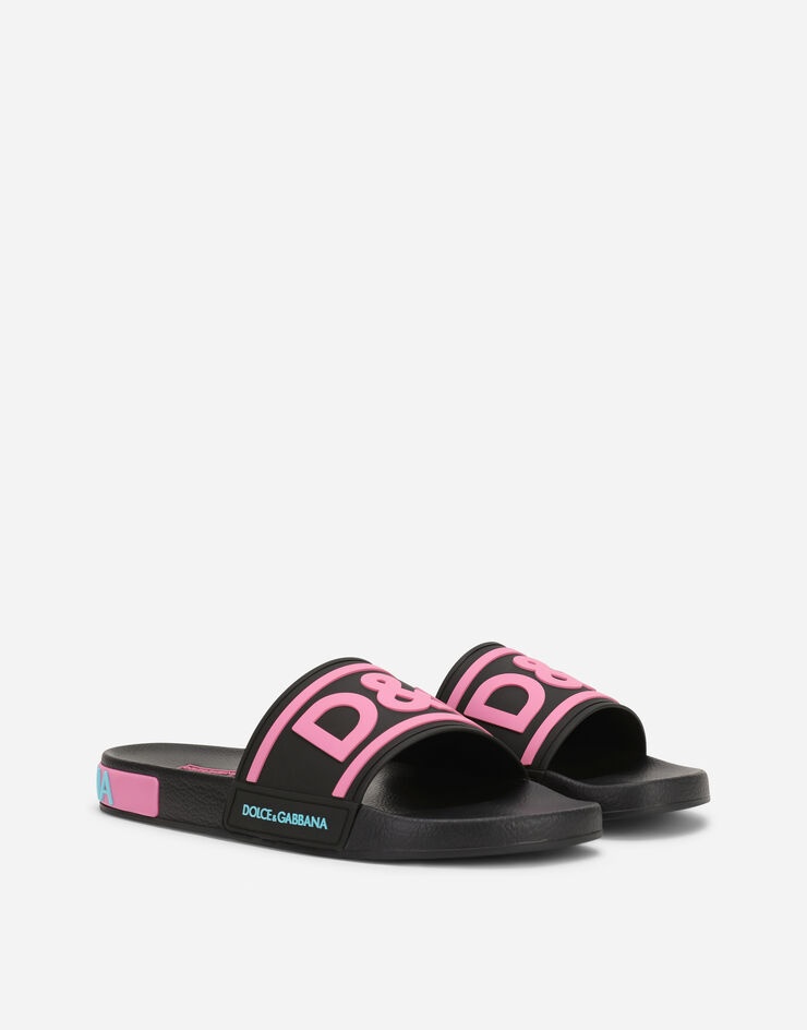 Rubber beachwear sliders with butterfly print - 3