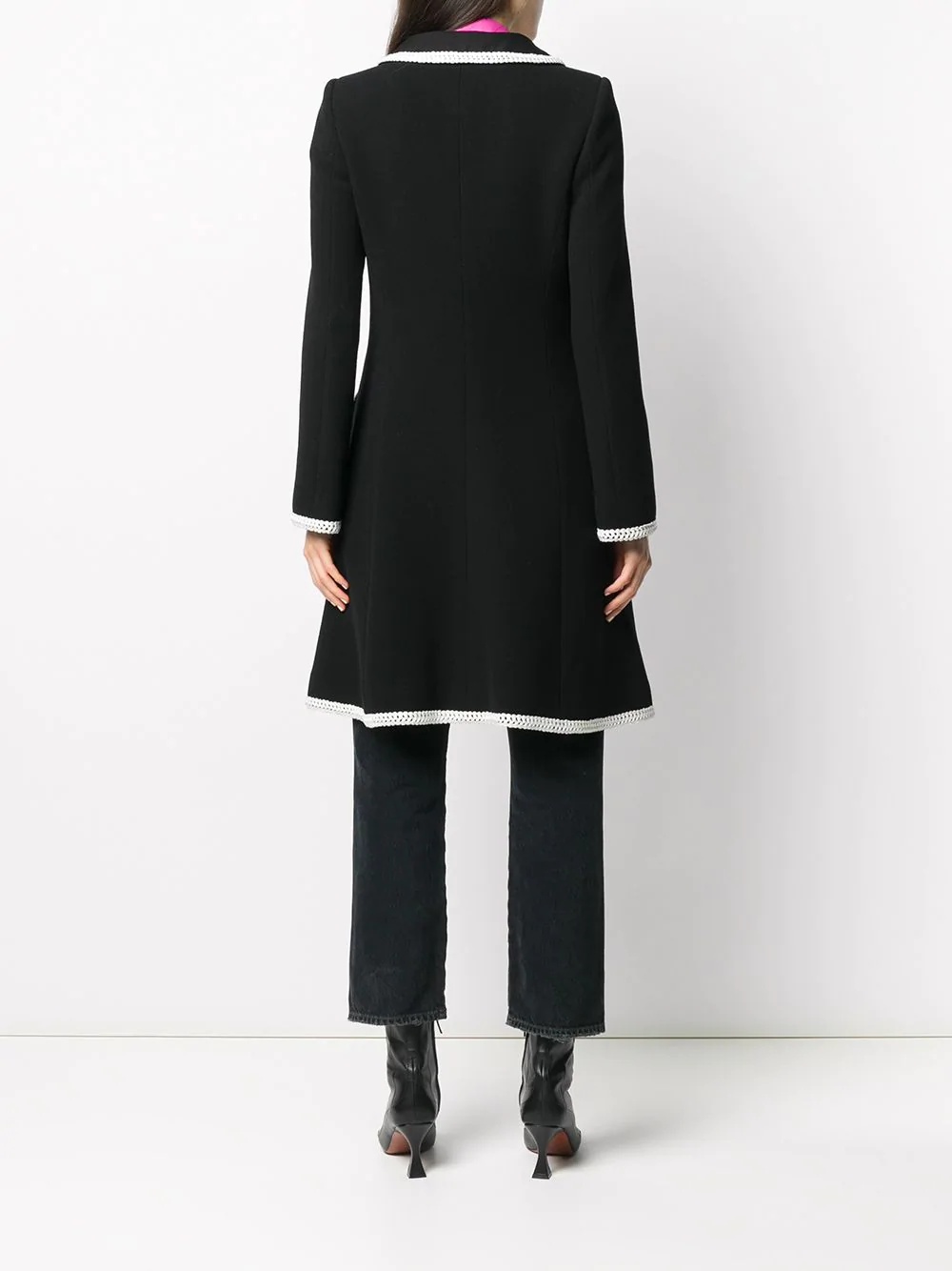 contrasting-trim mid-length coat - 4