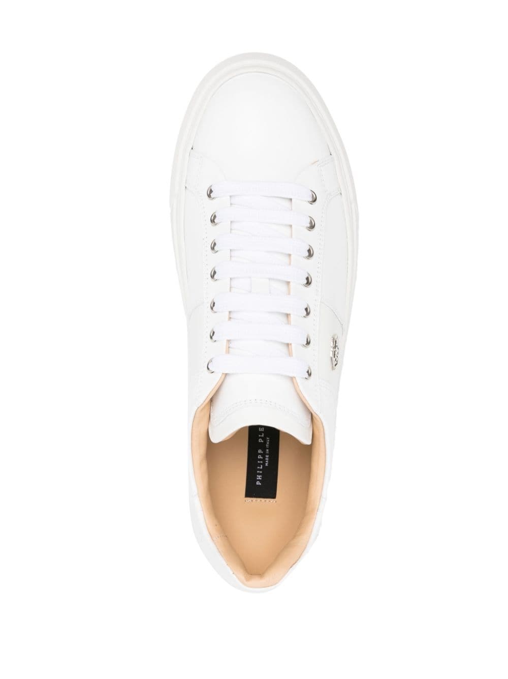 logo-plaque leather sneakers - 4