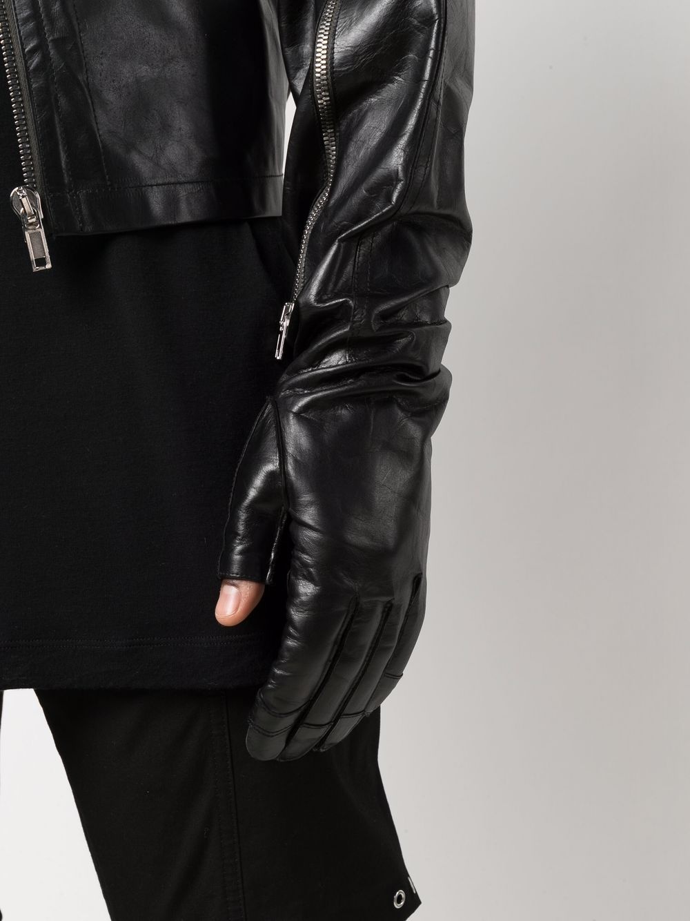 hooded leather biker jacket - 5