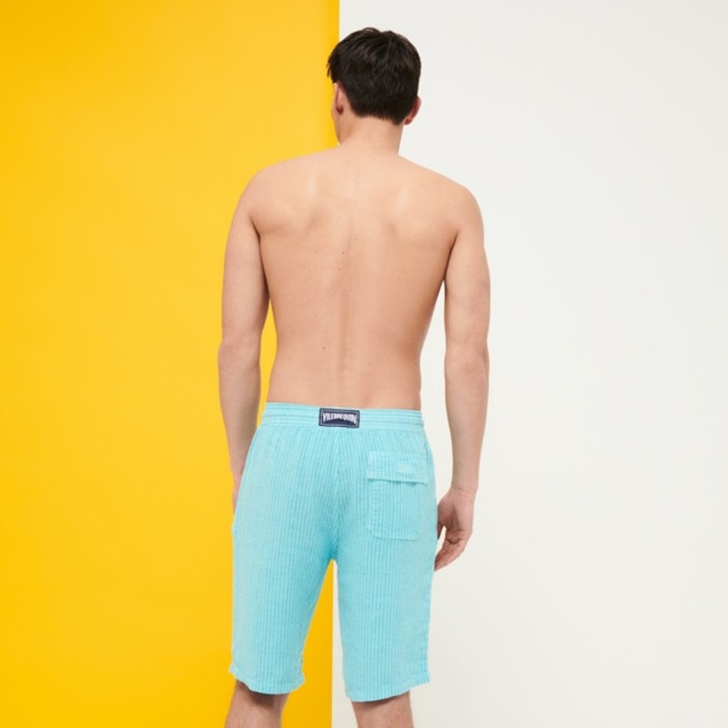 Men Linen Bermuda Shorts Rayures 4
