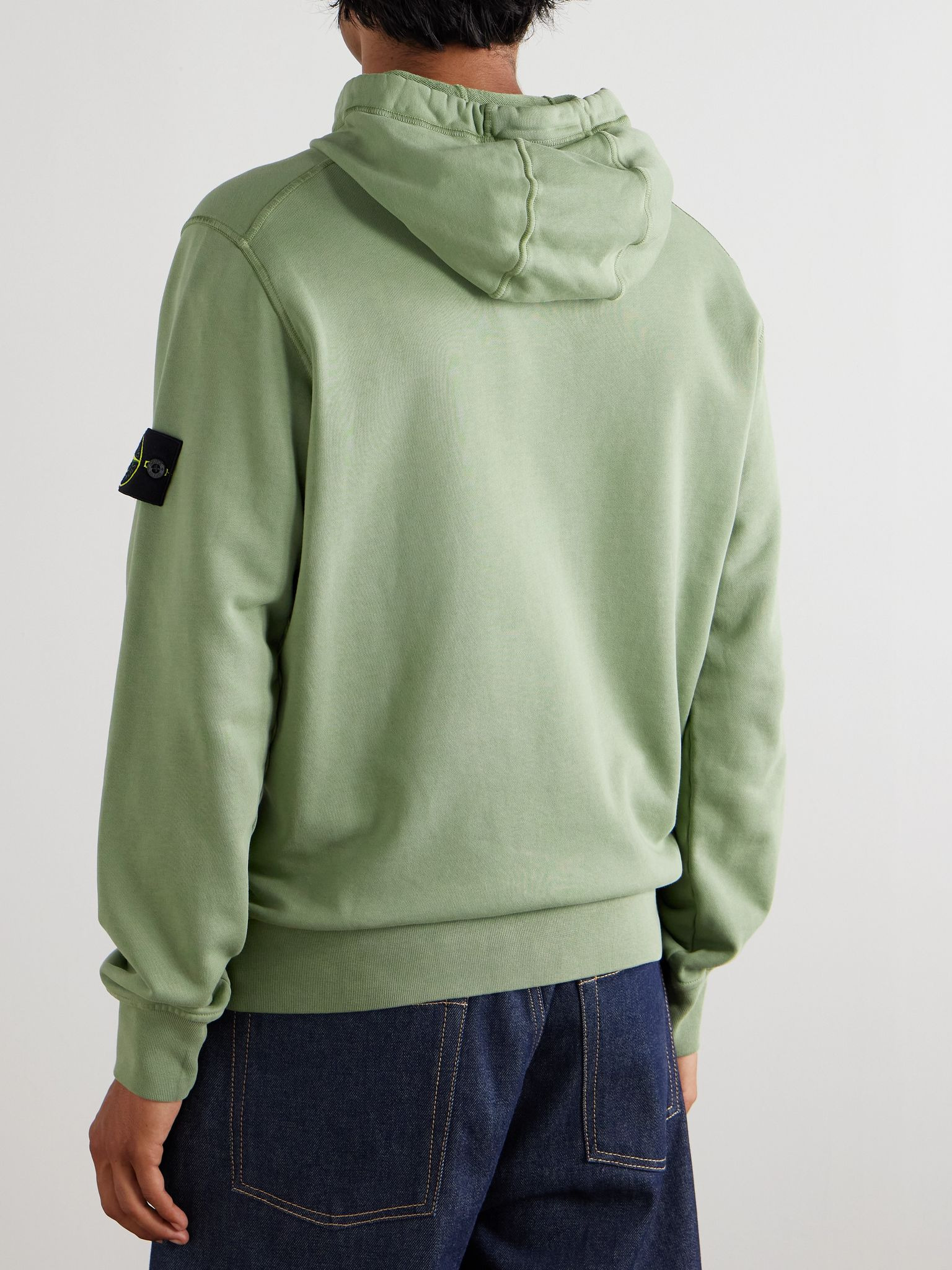 Logo-Appliquéd Organic Cotton-Jersey Hoodie Green - 3