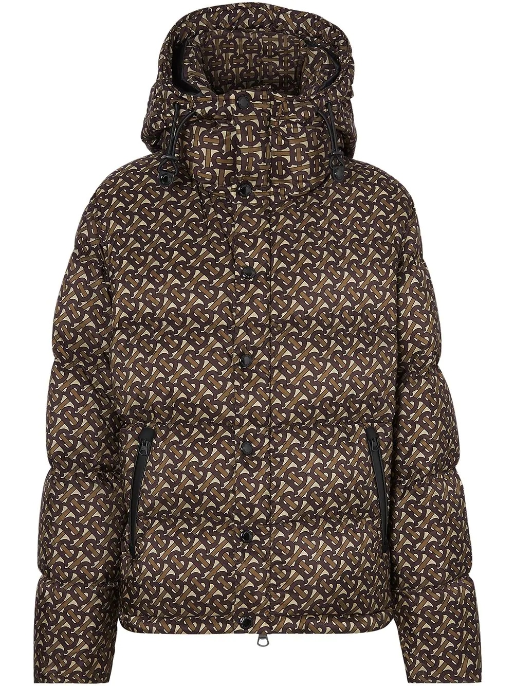 Detachable Sleeve Monogram Print Puffer Jacket - 1