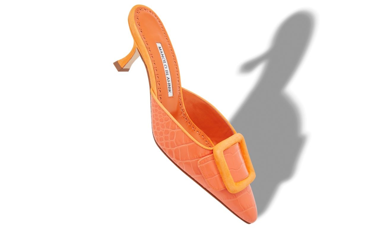 Orange Calf Leather Buckle Detail Mules - 2