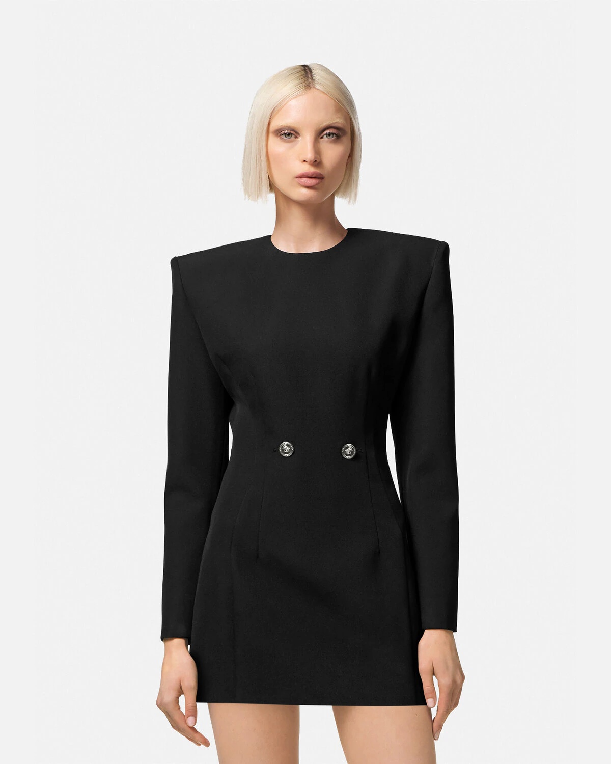 ワンピース VERSACE MINI GRAIN DE POUDRE DRESS (1012434_1A067501B000) VERSACE Hourglass Grain de Poudre Mini Dress | REVERSIBLE