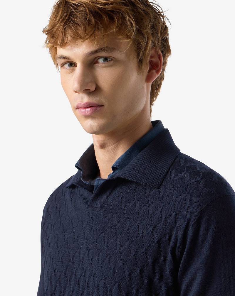 Blue buttonless extra fine wool polo shirt 4