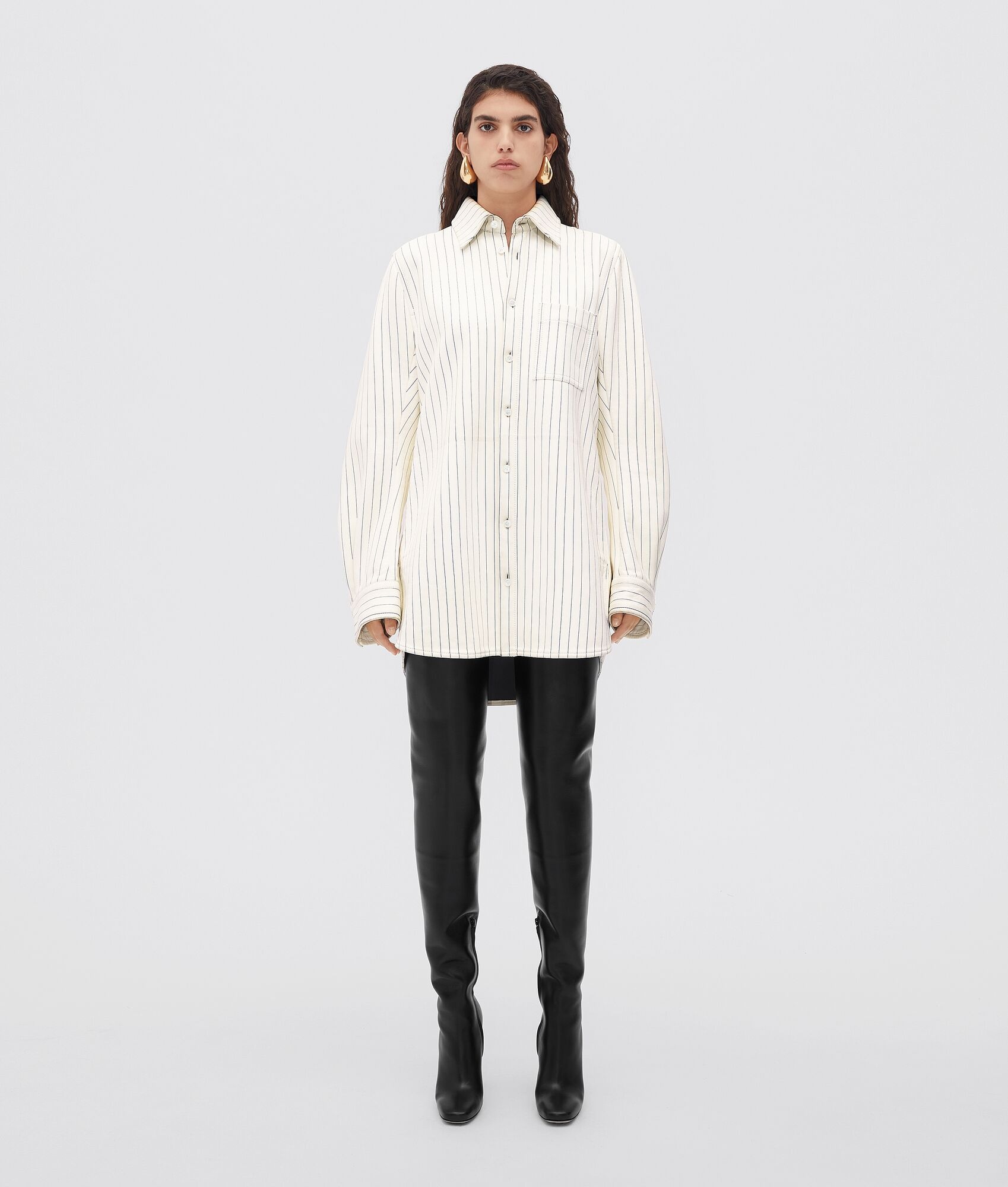 jersey-bonded printed leather pinstripe shirt - 1