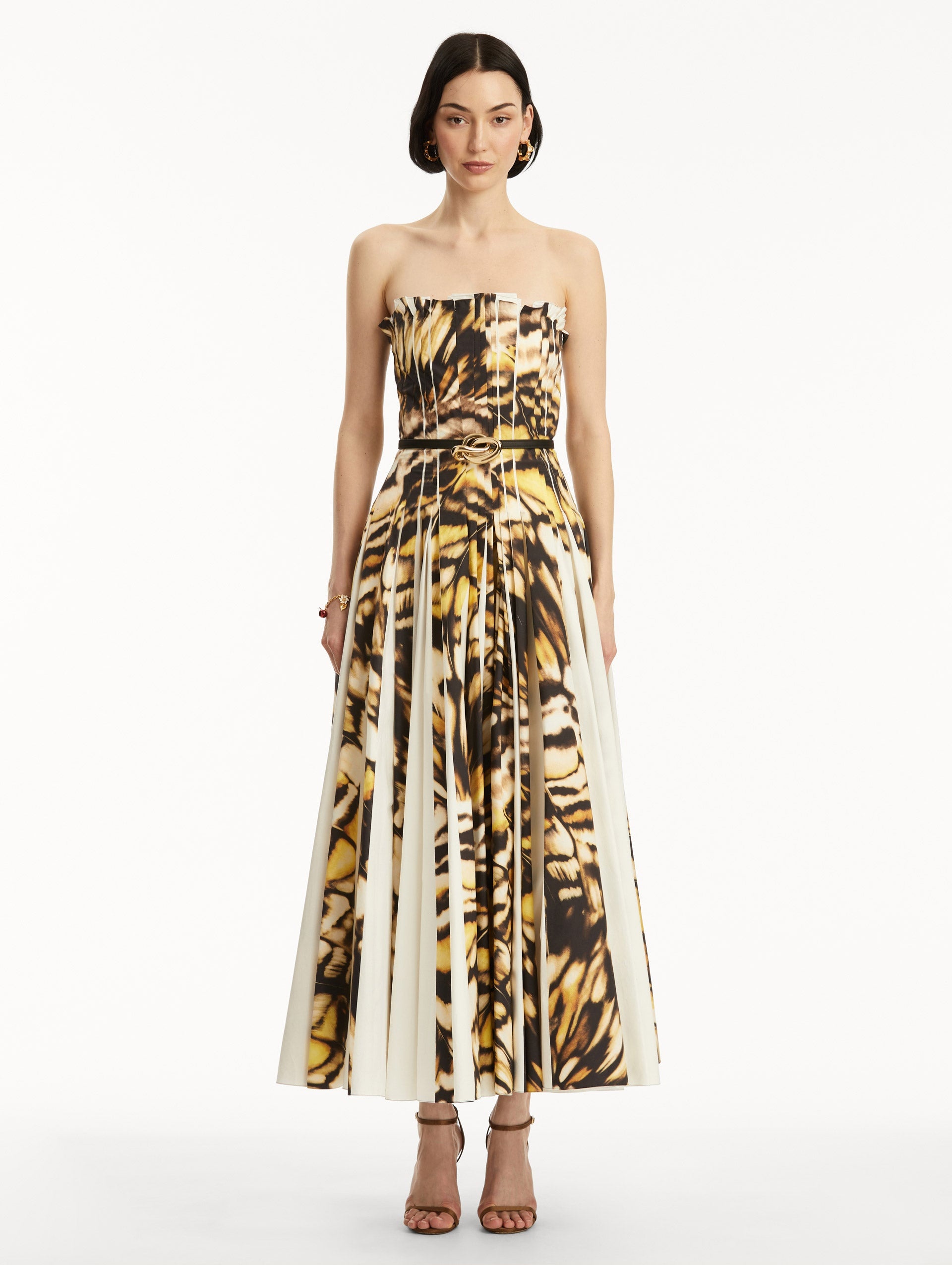 ABSTRACT BUTTERFLY COTTON POPLIN STRAPLESS DRESS - 2