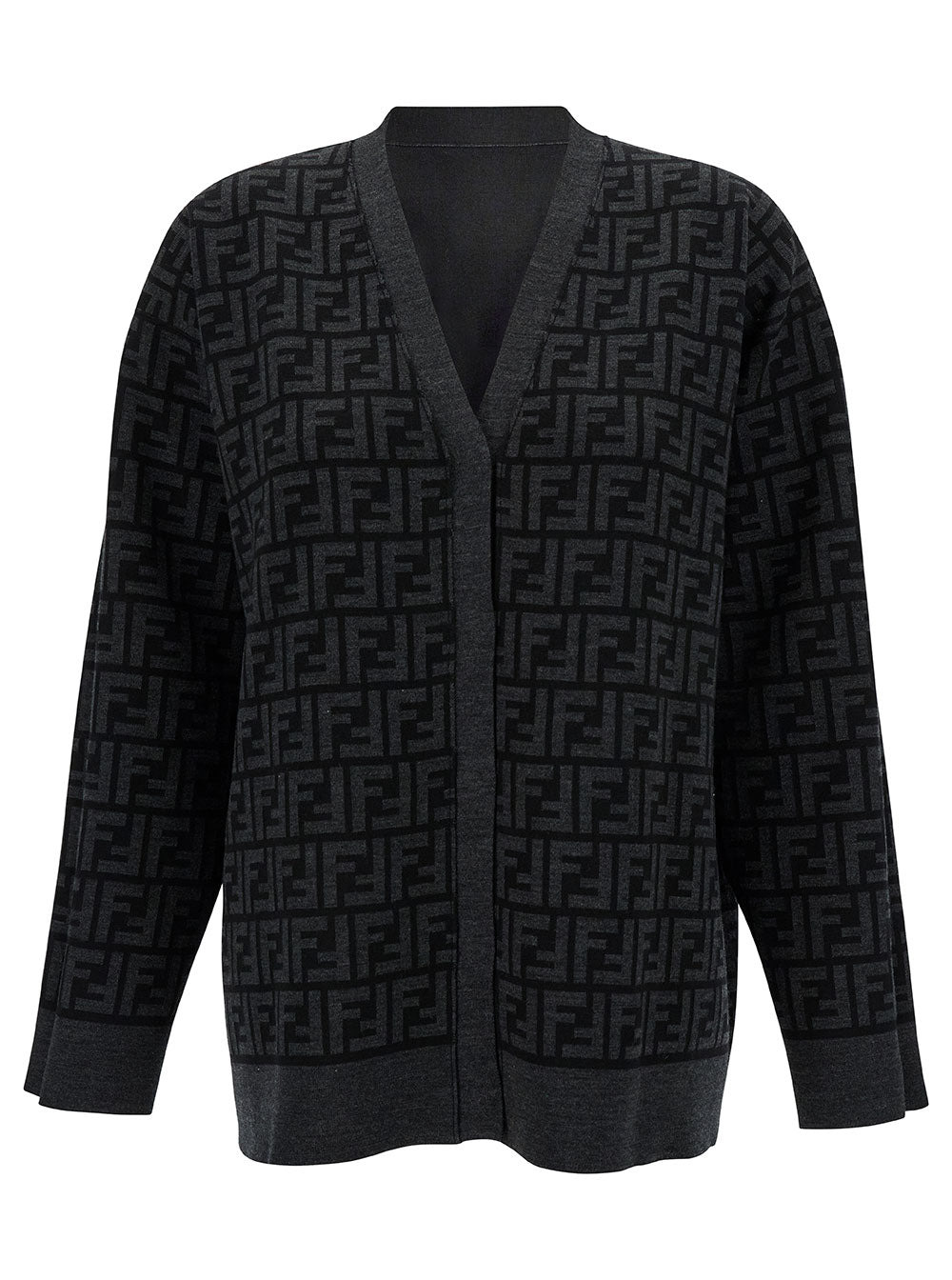 Fendi Women Black Reversible Cardigan With Jacquard Ff Motif In Knit Woman - 4