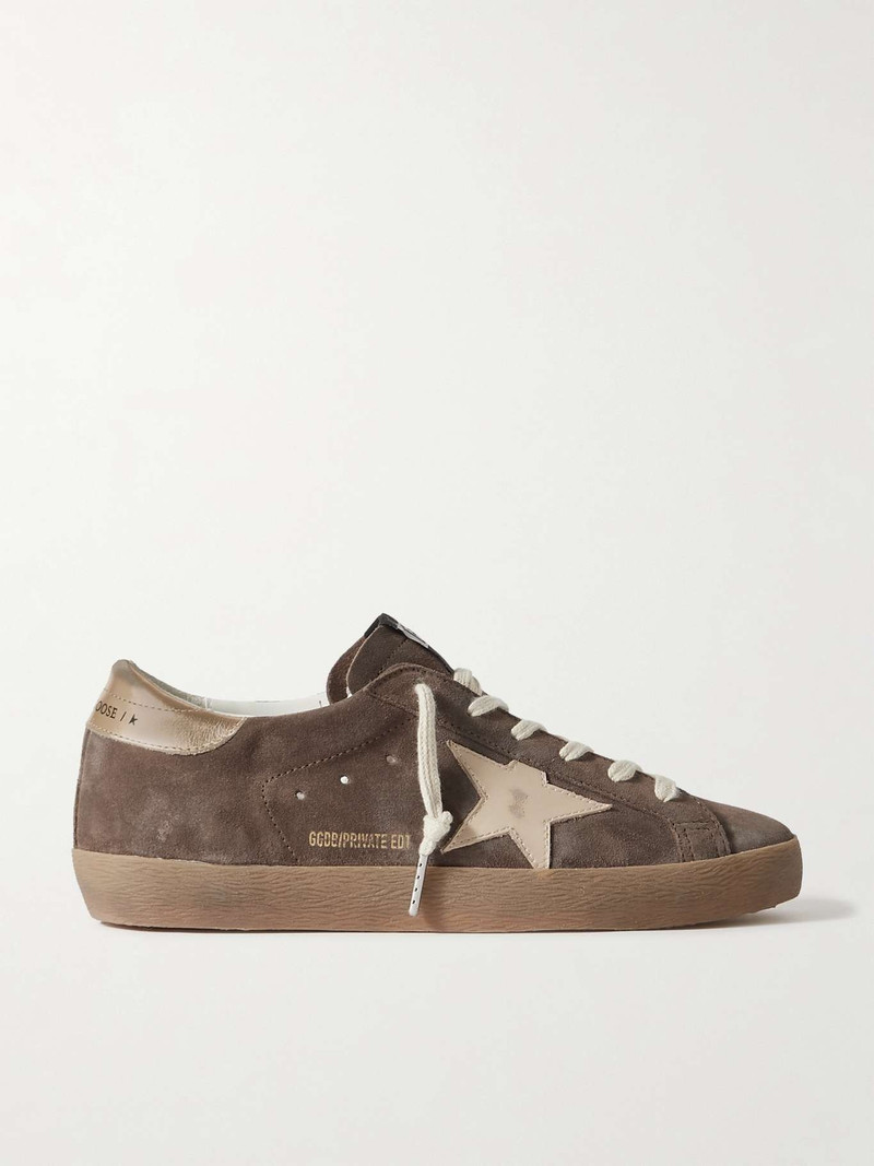 Super-Star distressed leather-trimmed suede sneakers 1