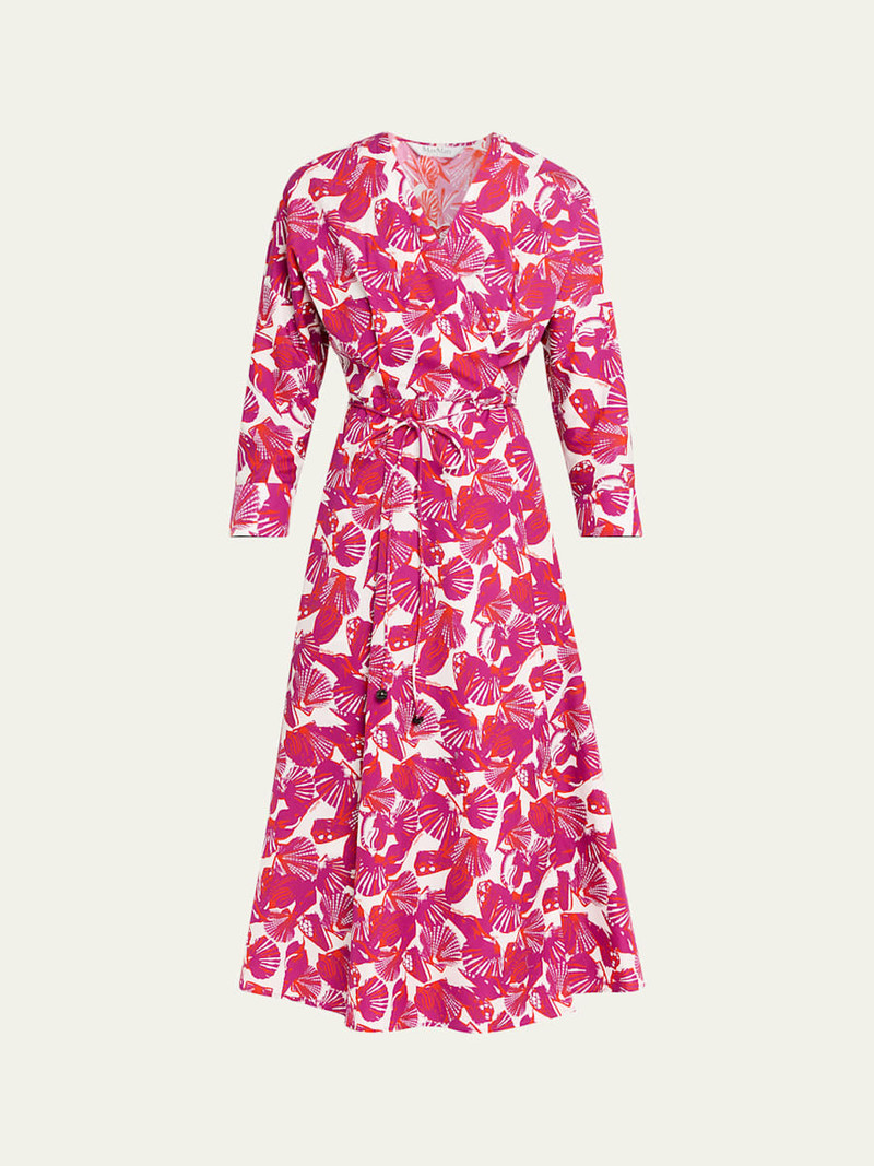 Seashell-Print Faux Wrap Midi Dress 1