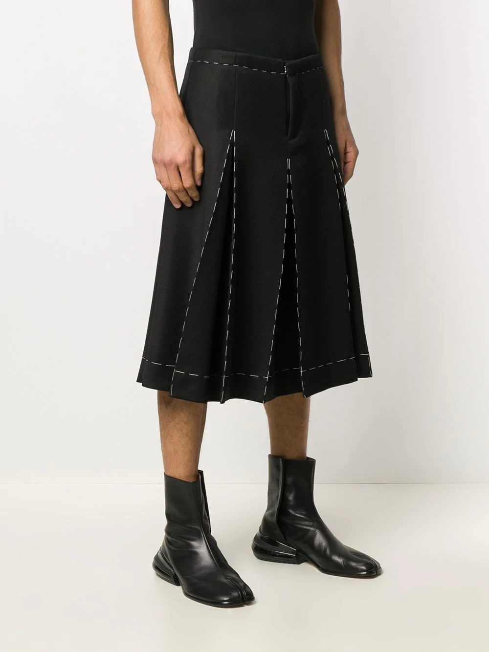 contrast-stitch pleated-panel culottes - 3