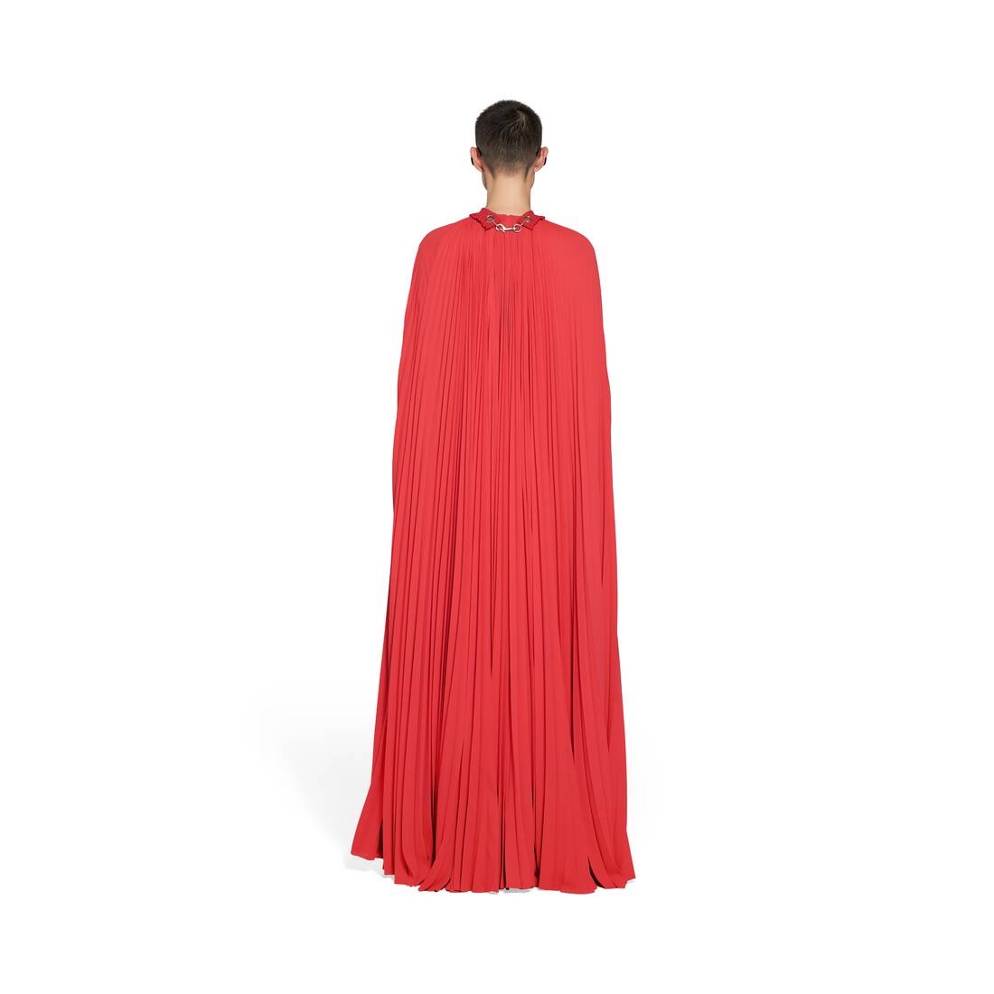 Women's Pleated Cape Maxi Dress in Red - 4