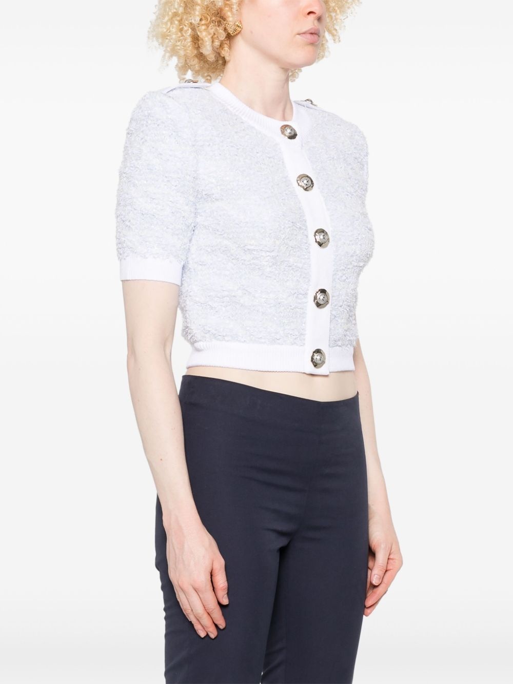 short-sleeve tweed cardigan - 3