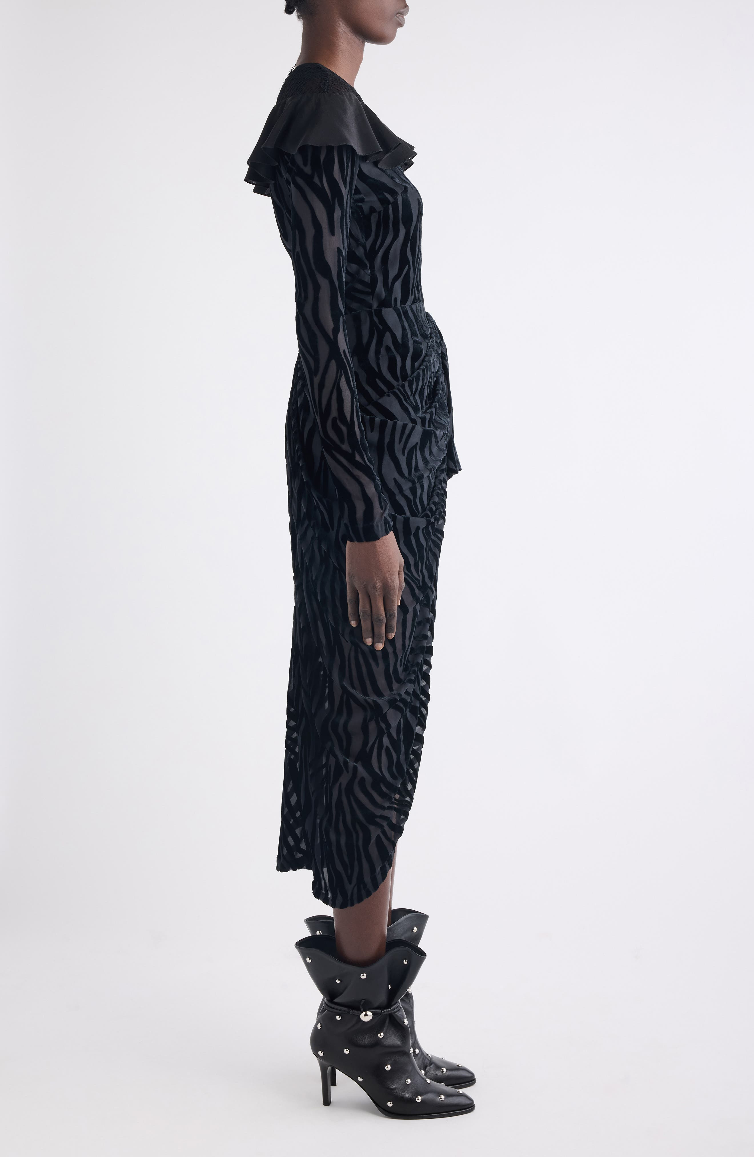 Isabel Marant Camy Long Sleeve Mixed Media Dress in Black at Nordstrom - 3
