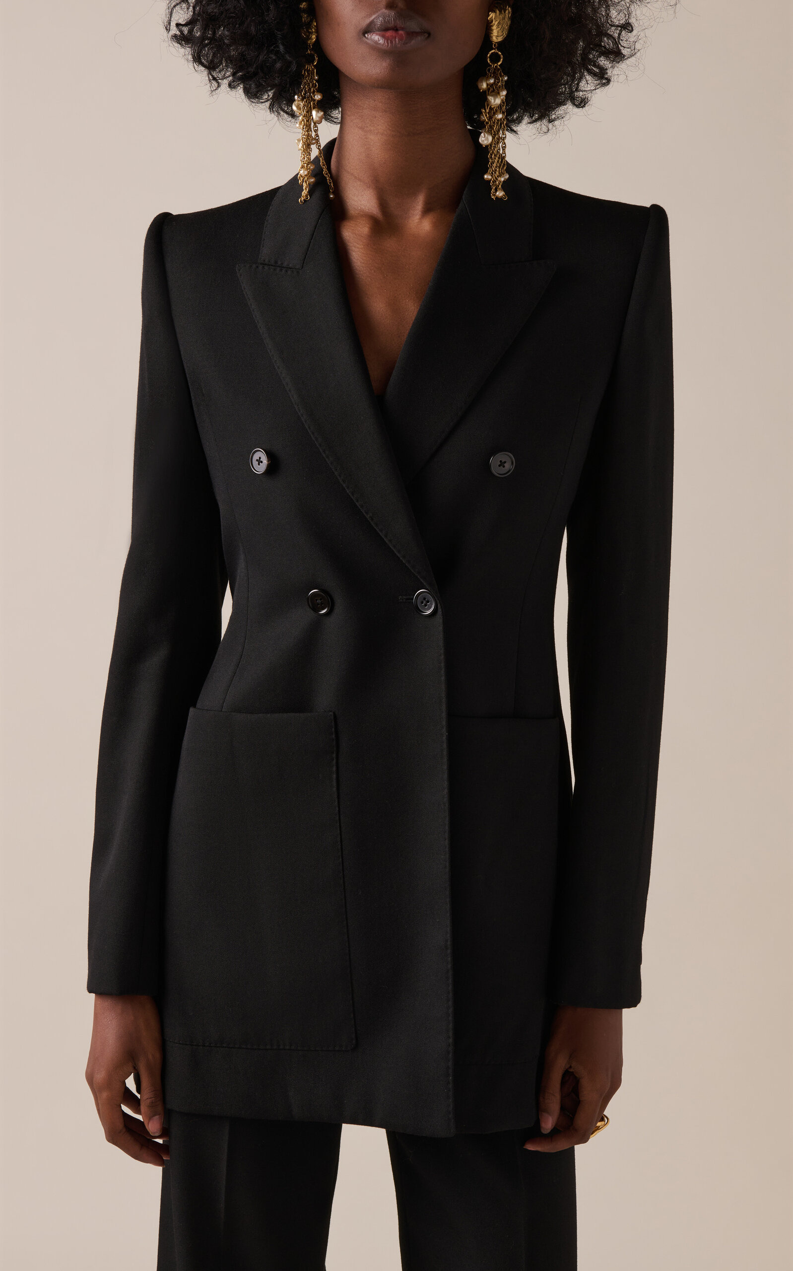 Double-Breasted Grain De Poudre Wool Blazer black - 2
