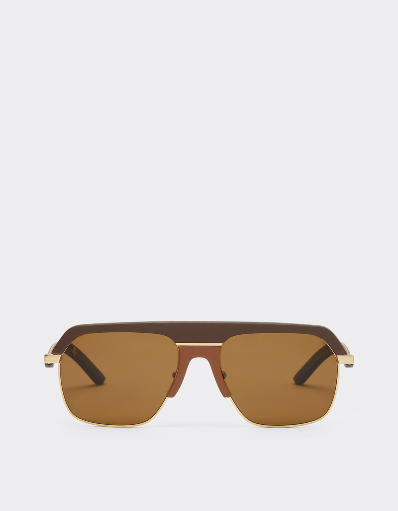 Ferrari sunglasses in matte gold metal with brown polarized lenses 1
