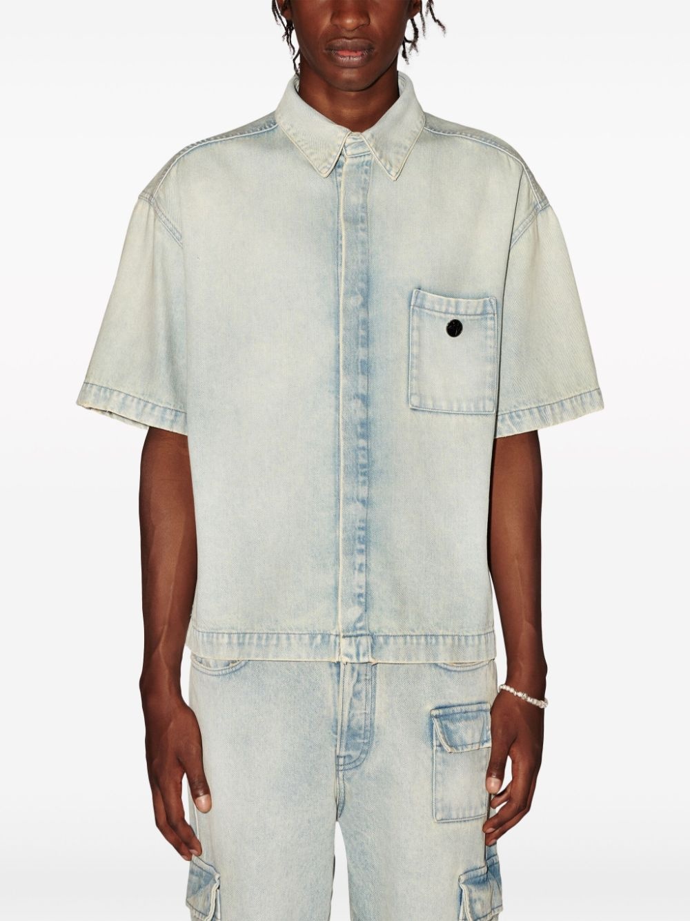 logo-appliquÃ© denim shirt - 3