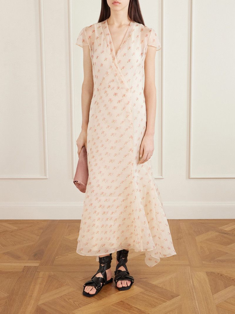 KHAITE Meera Wrap-effect Floral-print Silk-organza Midi Dress outlook