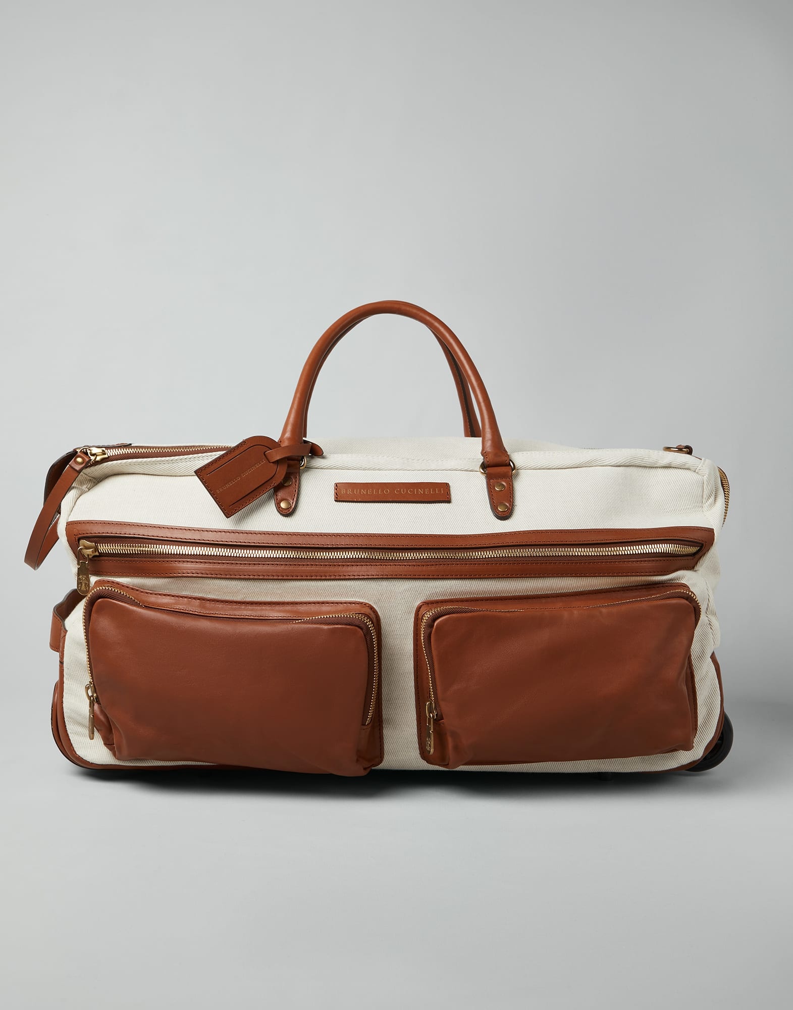 Cotton and linen cavalry and calfskin trolley bag - 1