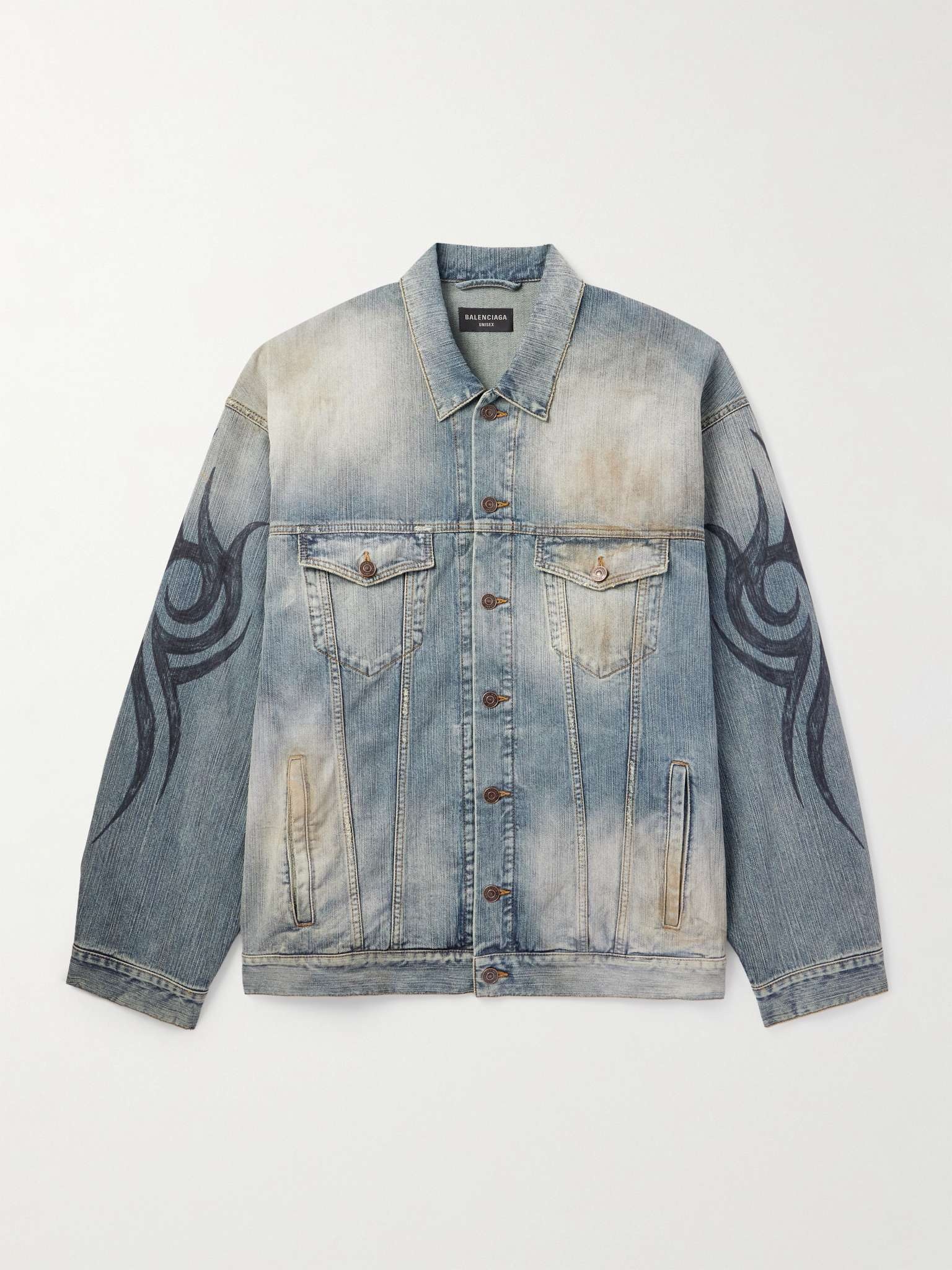 Oversized Distressed Printed Denim Jacket - 1