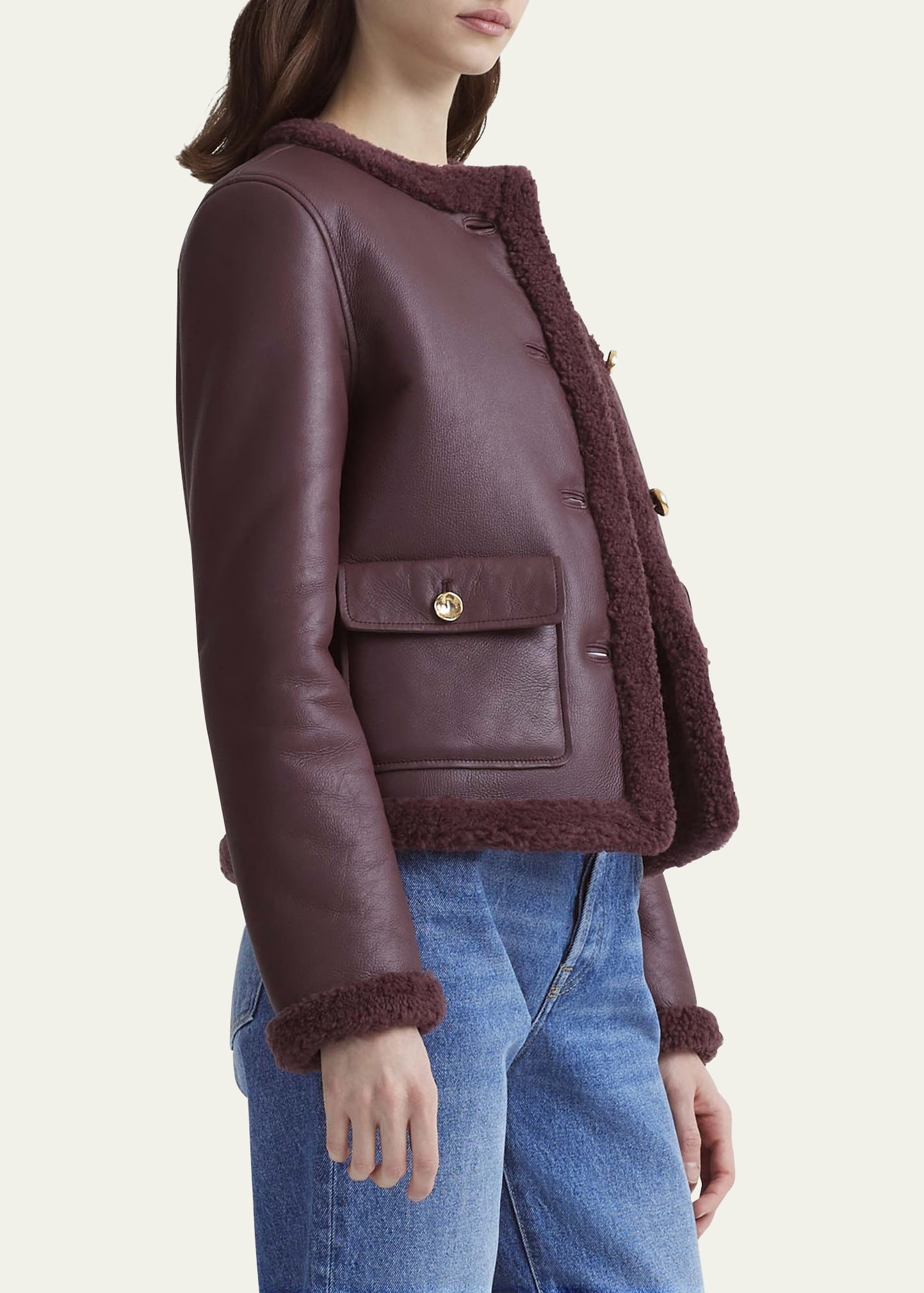 Zed Leather Shearling Coat - 4