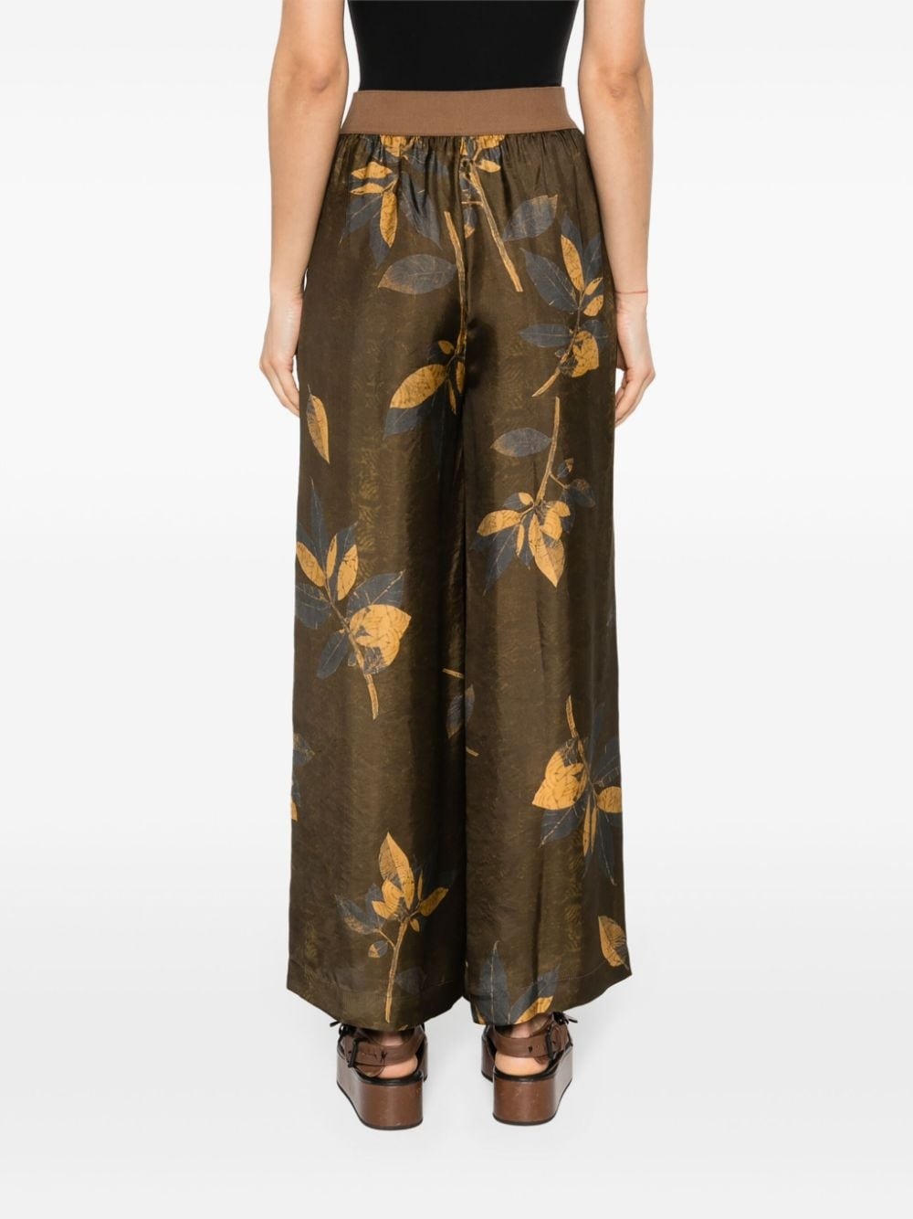 leaf-print wide-leg trousers - 4