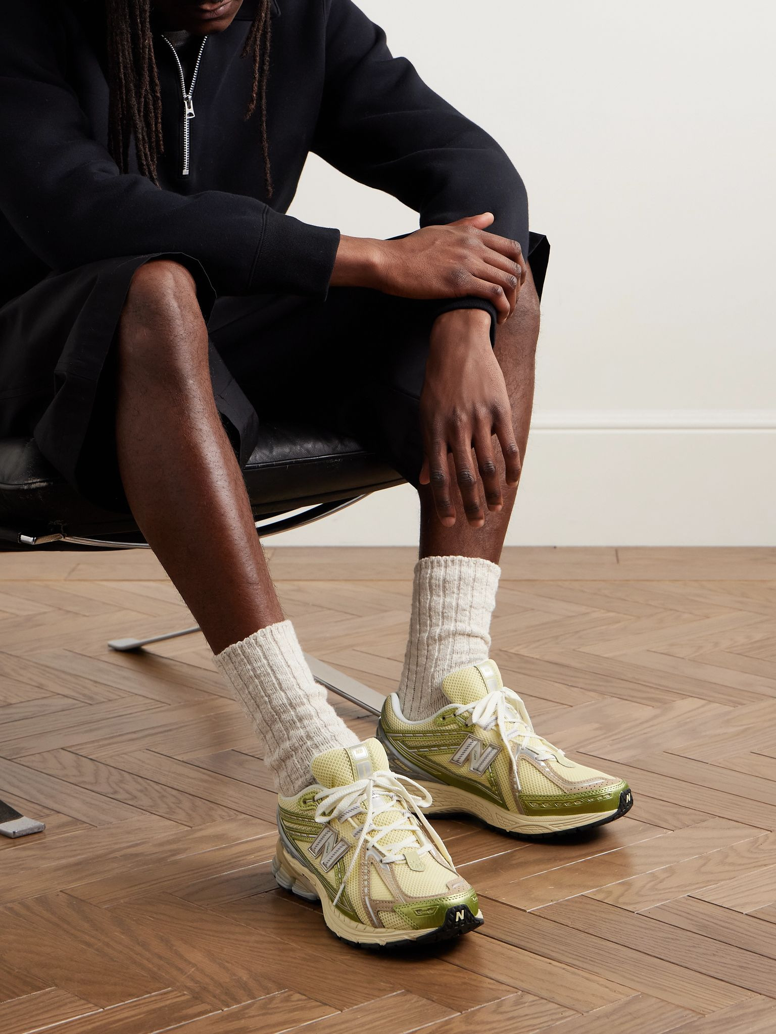 1906R Rubber-Trimmed Mesh Sneakers Chartreuse - 2