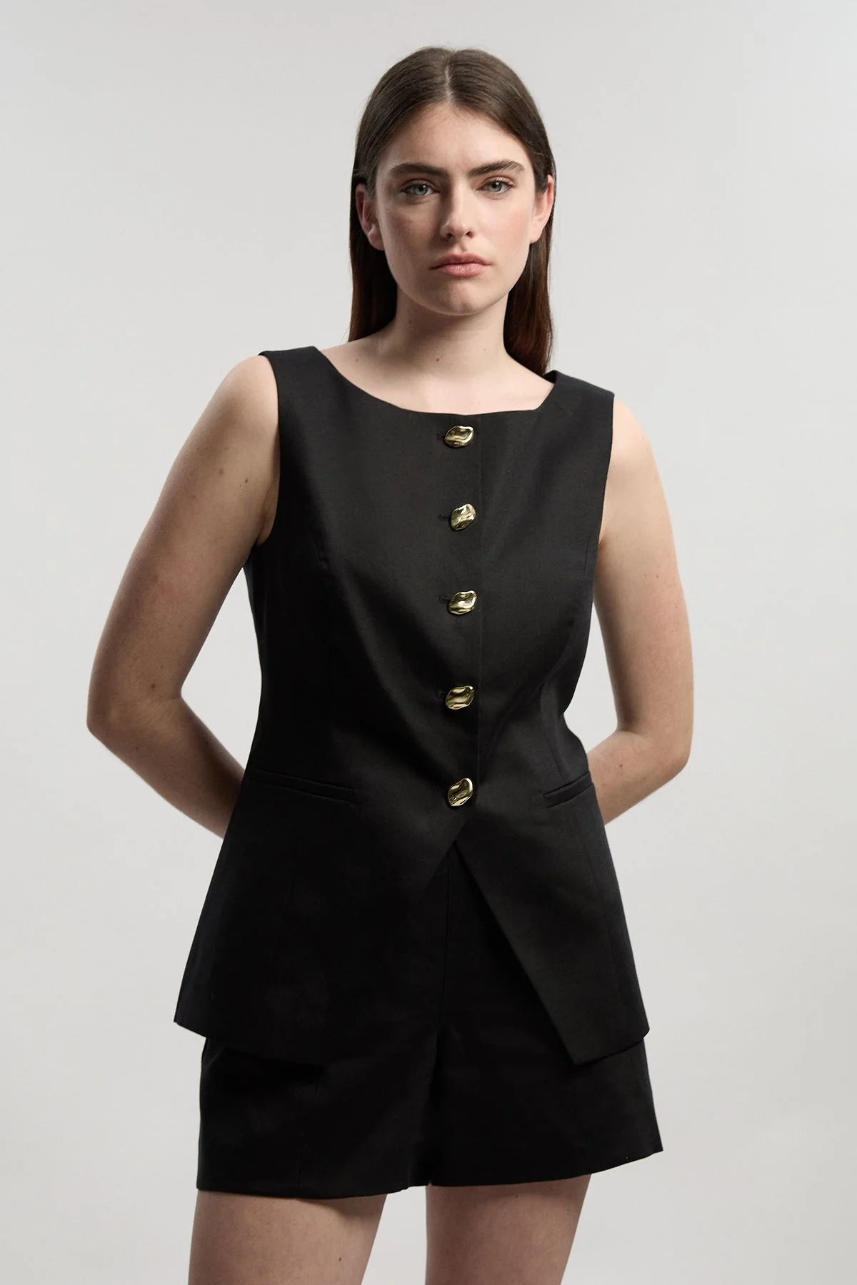Tailored Linen Statement Button Front Waistcoat - 1
