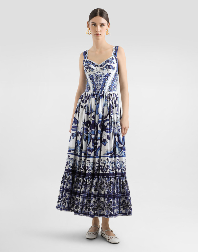 Dolce & Gabbana Calf-length bustier dress in majolica-print poplin outlook