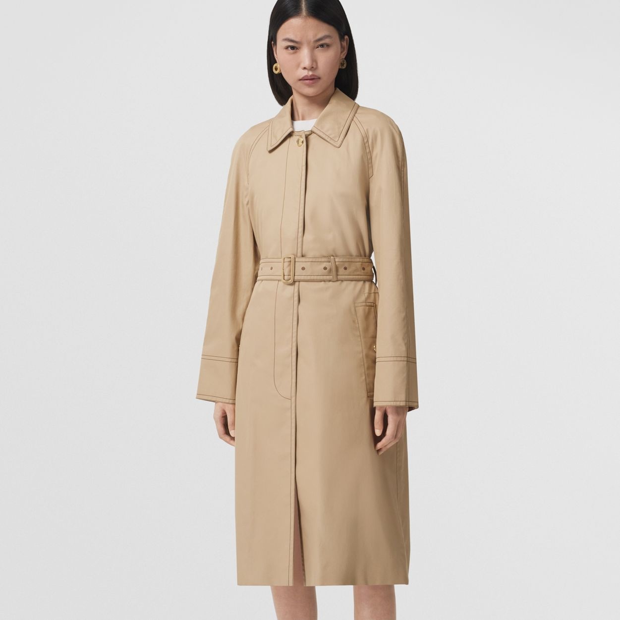 Cotton Gabardine Belted Car Coat - 7