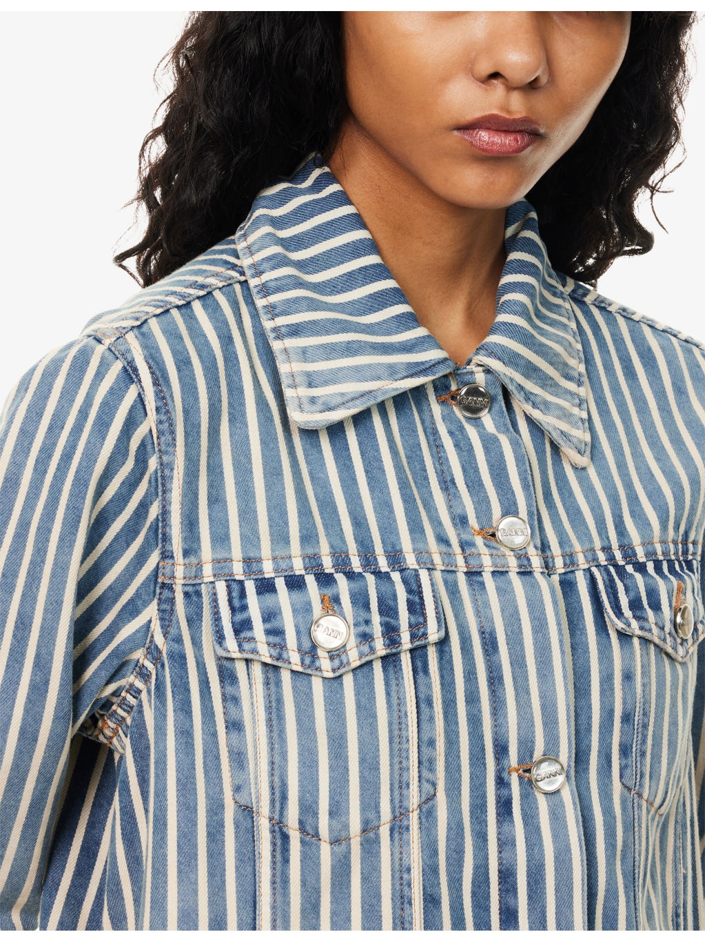 Striped Denim Jacket - 5