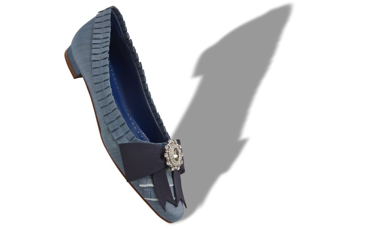 Blue Silk Bow Detail Flat Pumps - 2