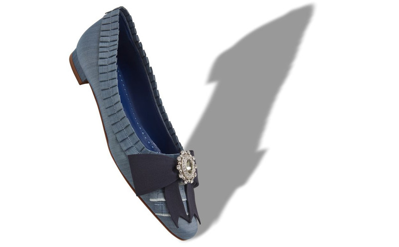 Manolo Blahnik Blue Silk Bow Detail Flat Pumps outlook