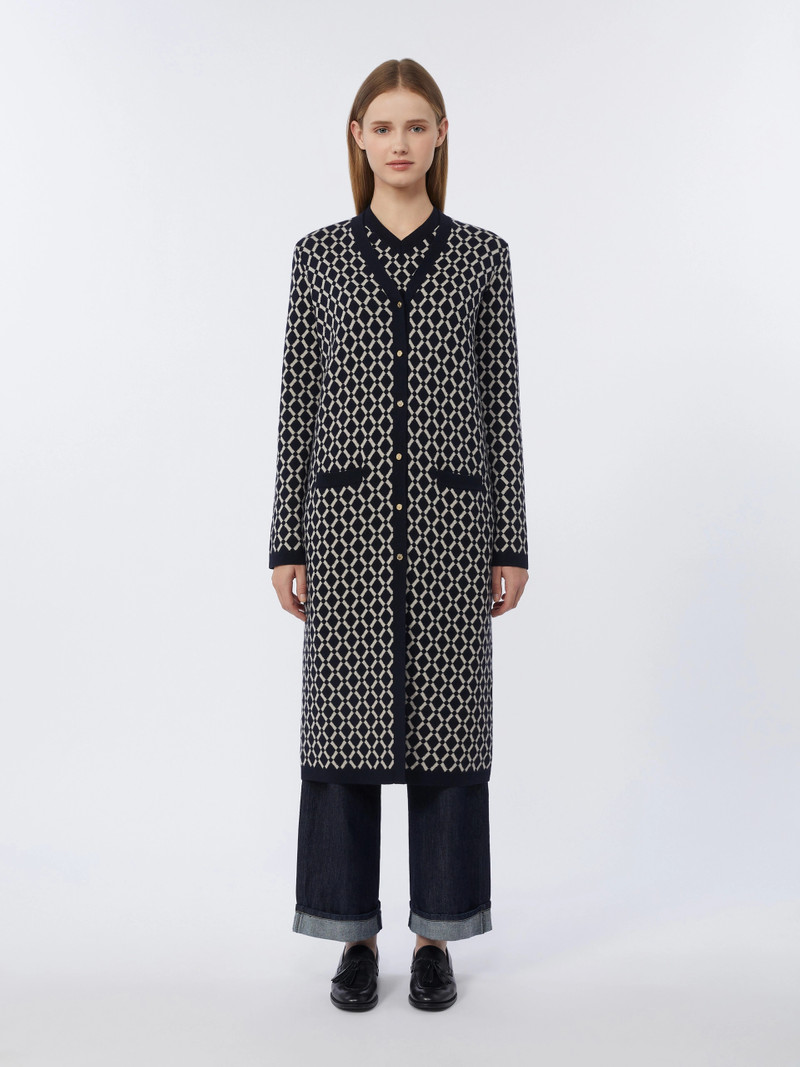 AZZURRO Long jacquard wool cardigan - ULTRAMARINE 3
