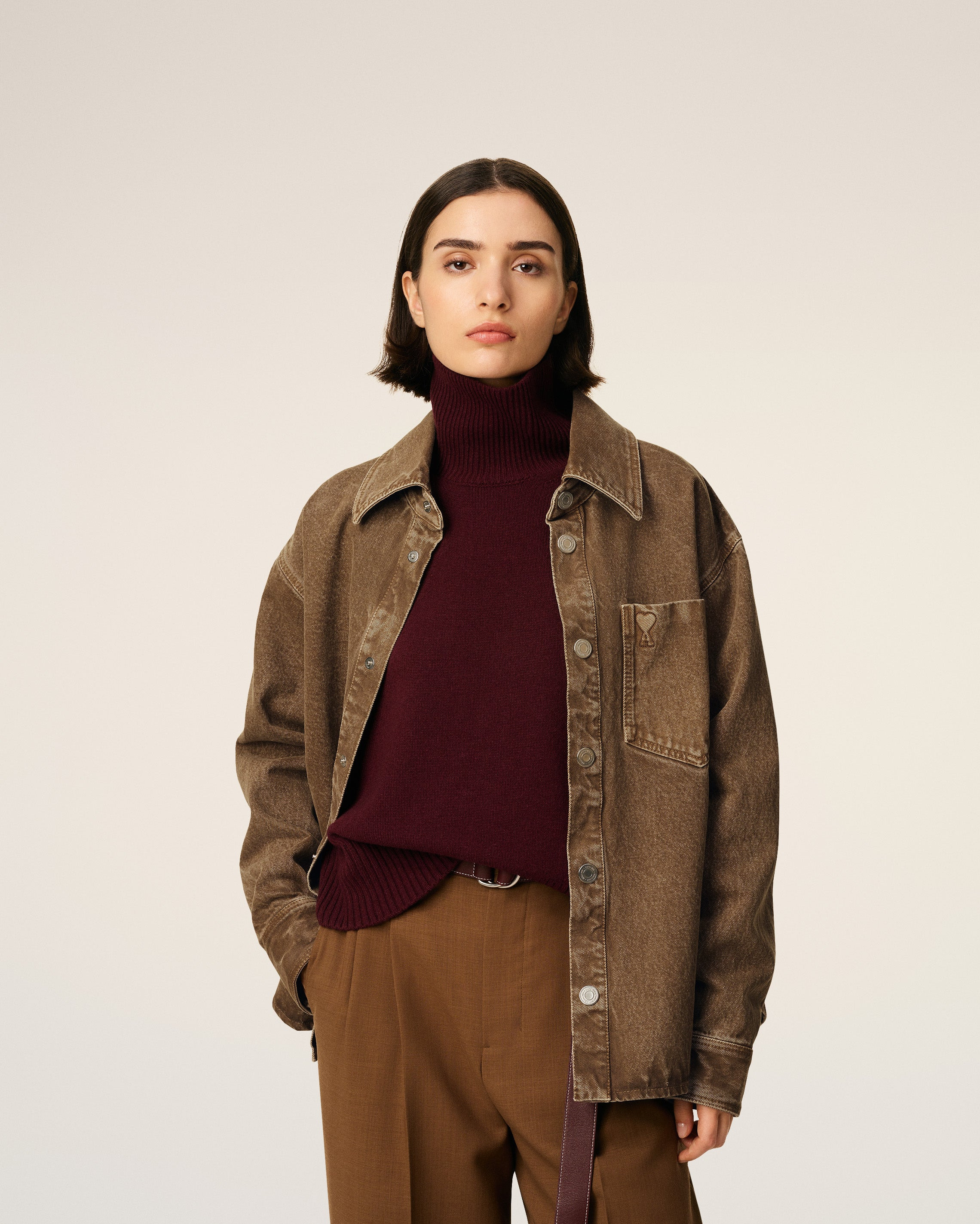 BROWN COTTON AMI DE COEUR OVERSHIRT - 3
