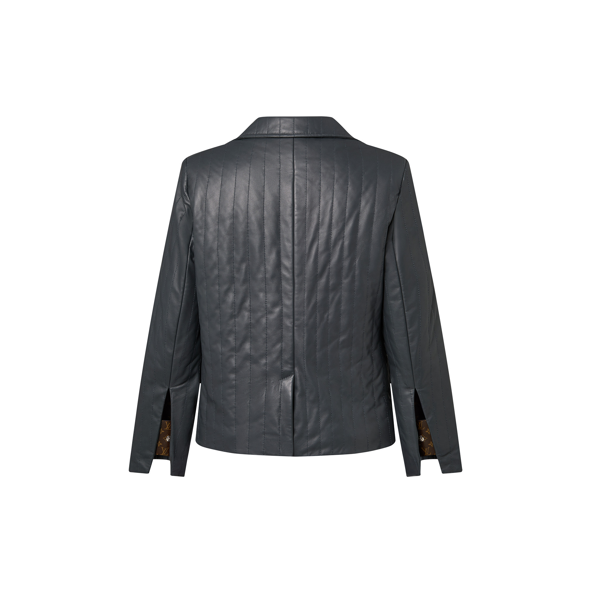 Pinstripe Leather Boxy Blazer - 3