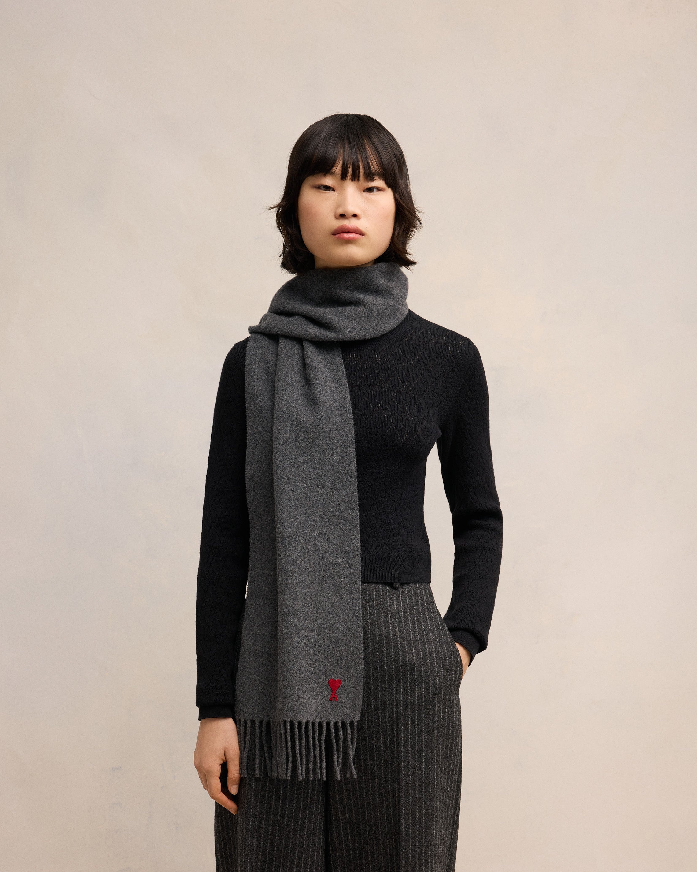 AMI Paris GREY WOOL AMI DE COEUR SCARF | REVERSIBLE