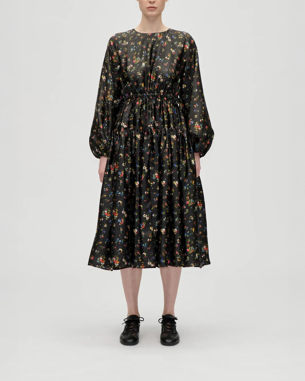 WAIST TIE RUFFLE MIDI DRESS - MAGNOLIA GARDEN - 2