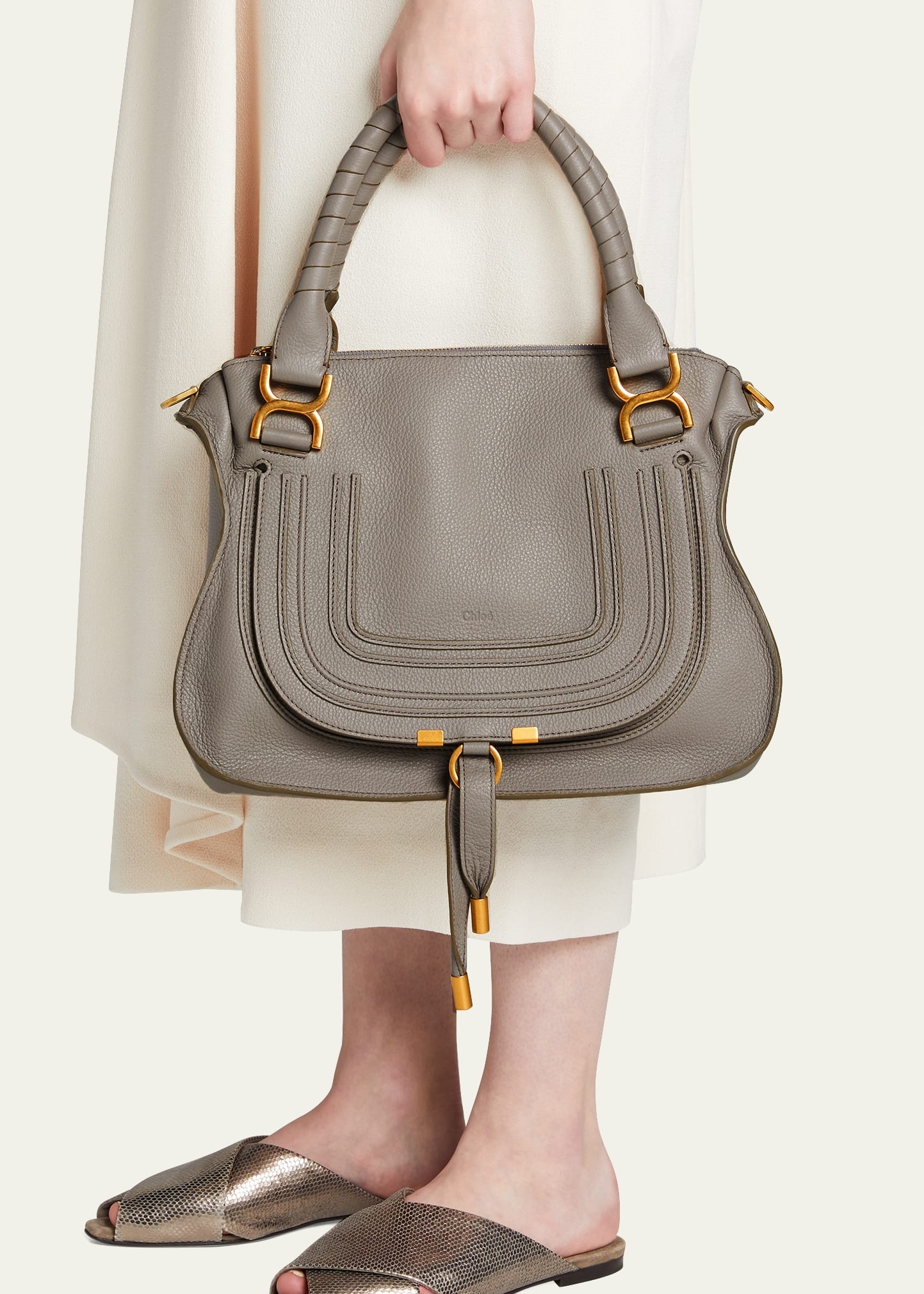 Marcie Medium Double Carry Satchel Bag in Grained Leather - 2