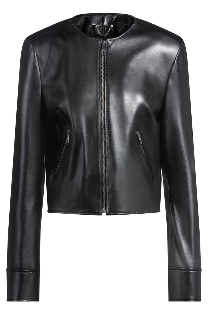 COLLARLESS LEATHER JACKET WITH ZIP CLOSURE 1