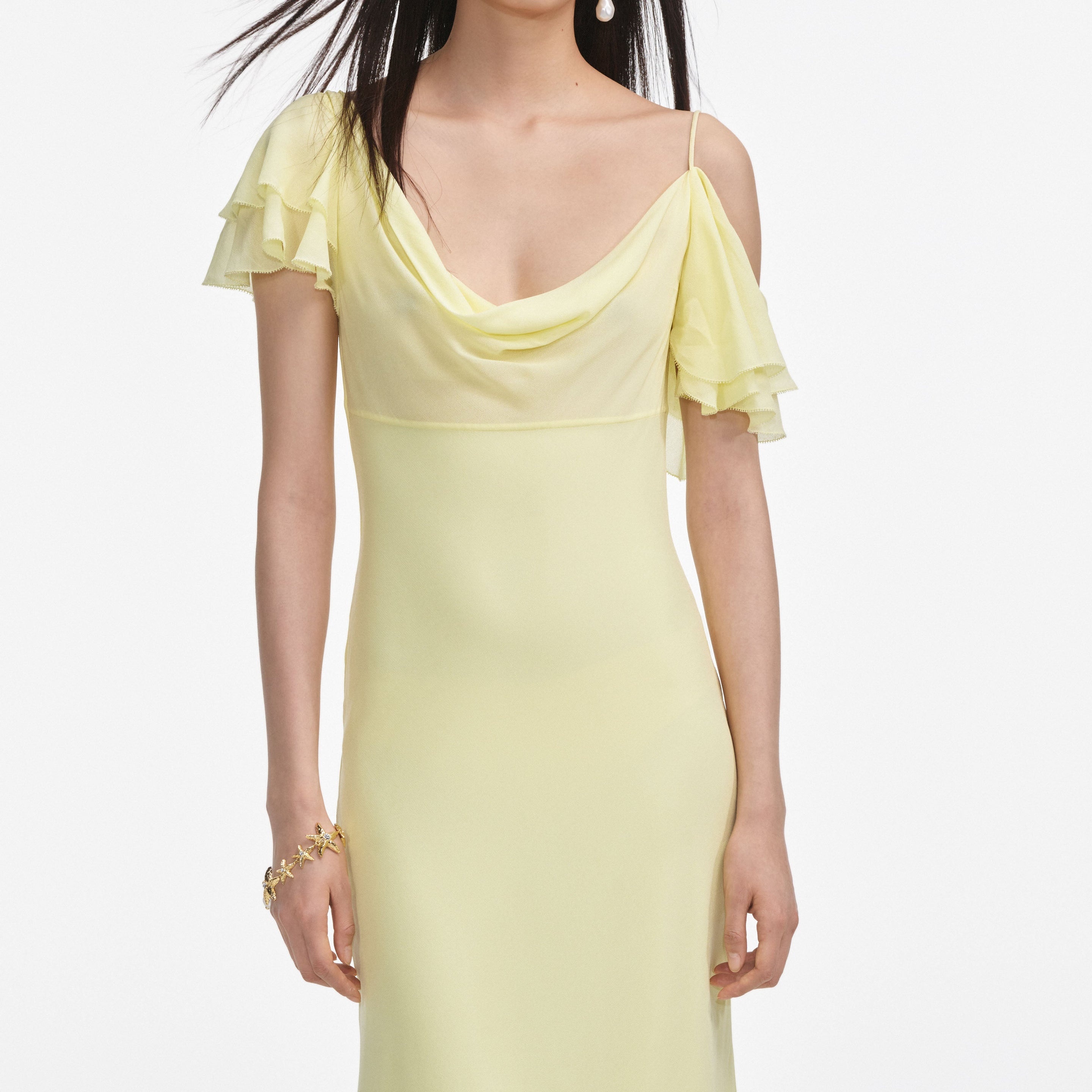 Yellow Georgette Frill Midi Dress - 4