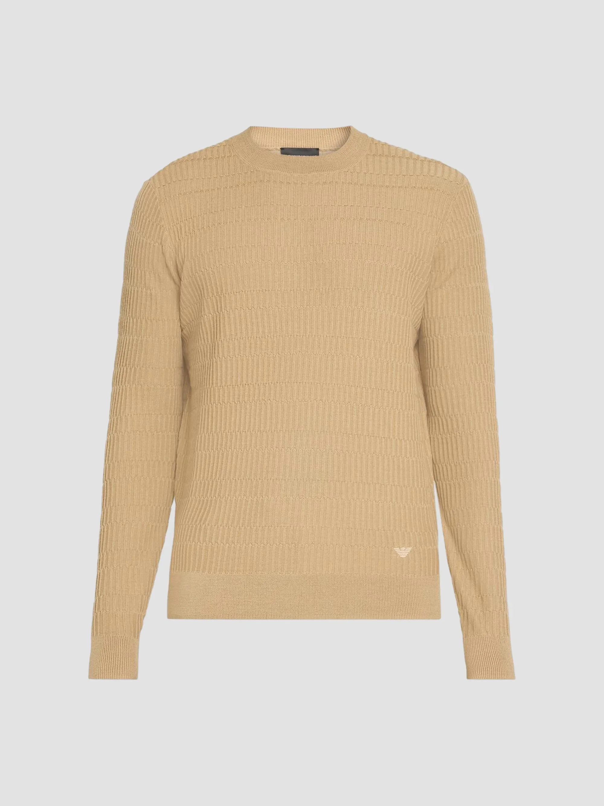 Men's Wool Bar-Stitch Crewneck Sweater - Striped Brown - 1