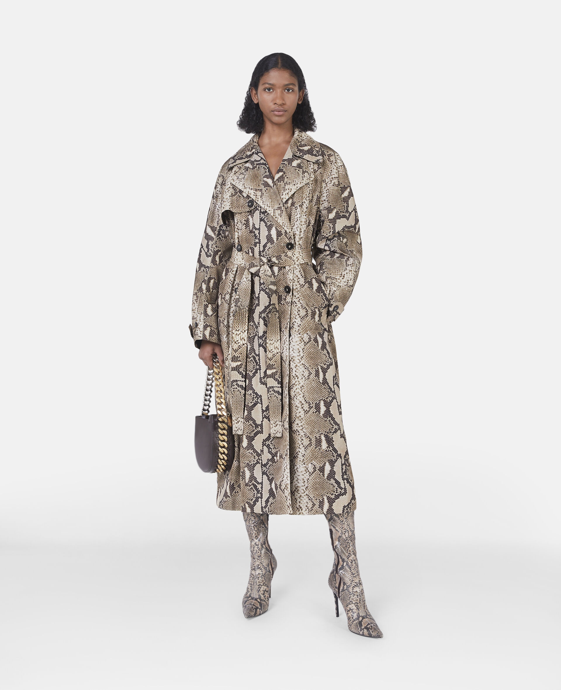 Python Print Belted Trench Coat - 2