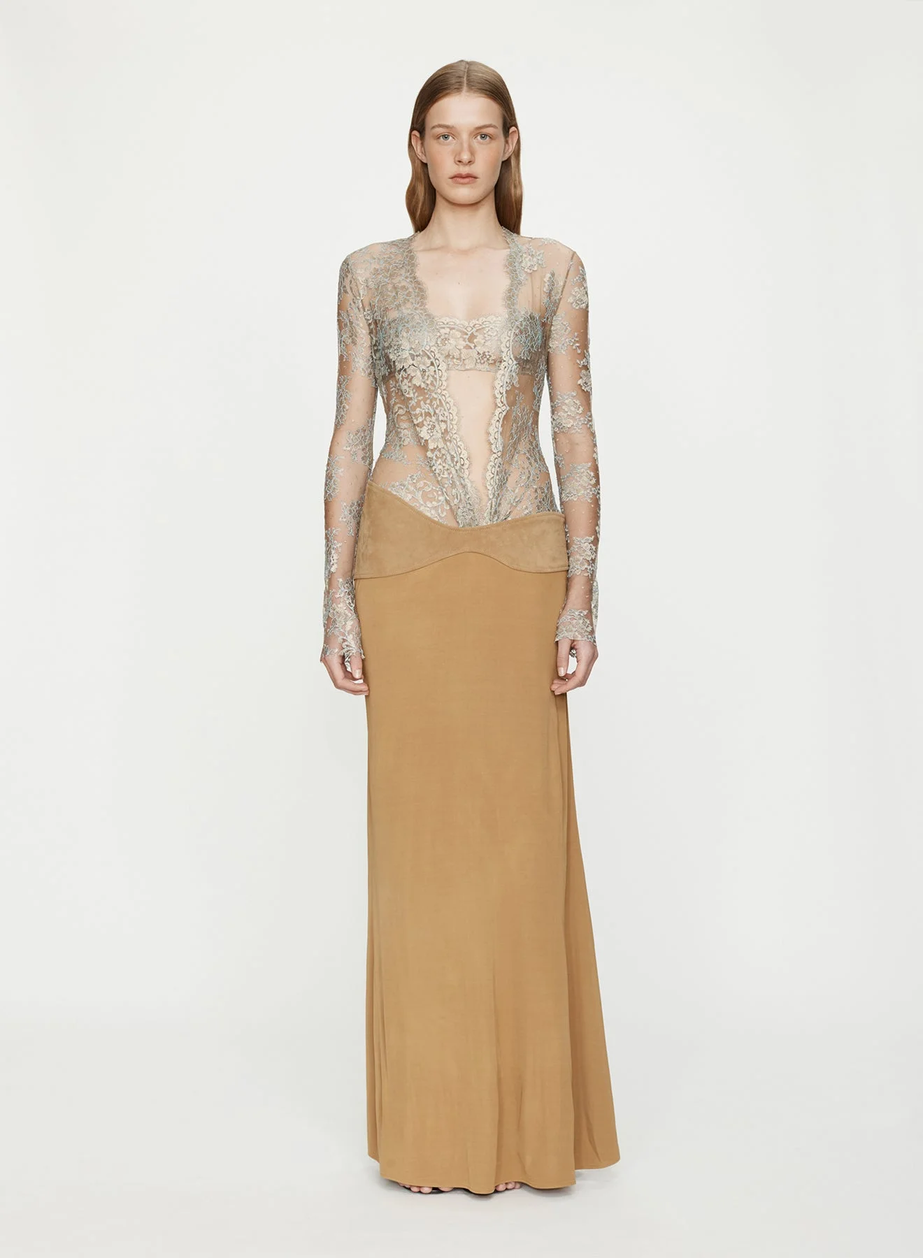 Sèpienne Lace Suede Belted Jersey Gown - 1