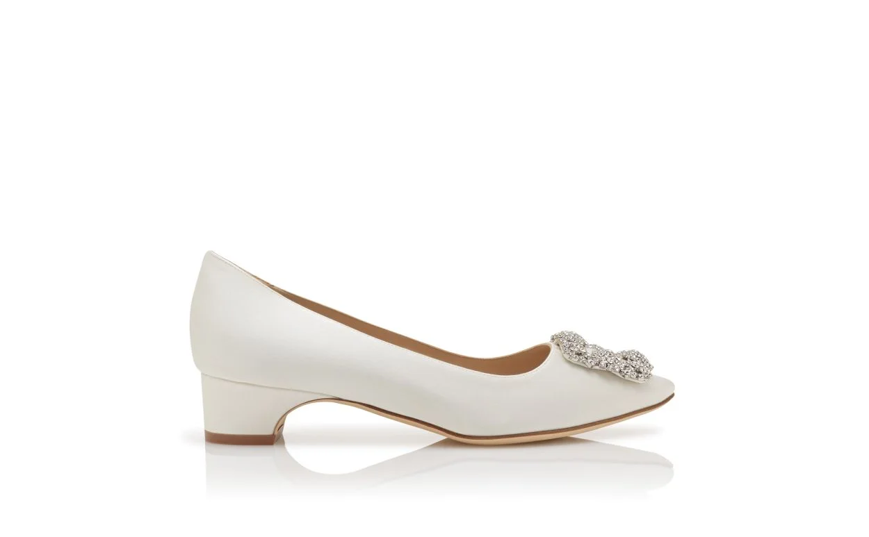 Cream Satin Jewel Buckle Pumps - 1